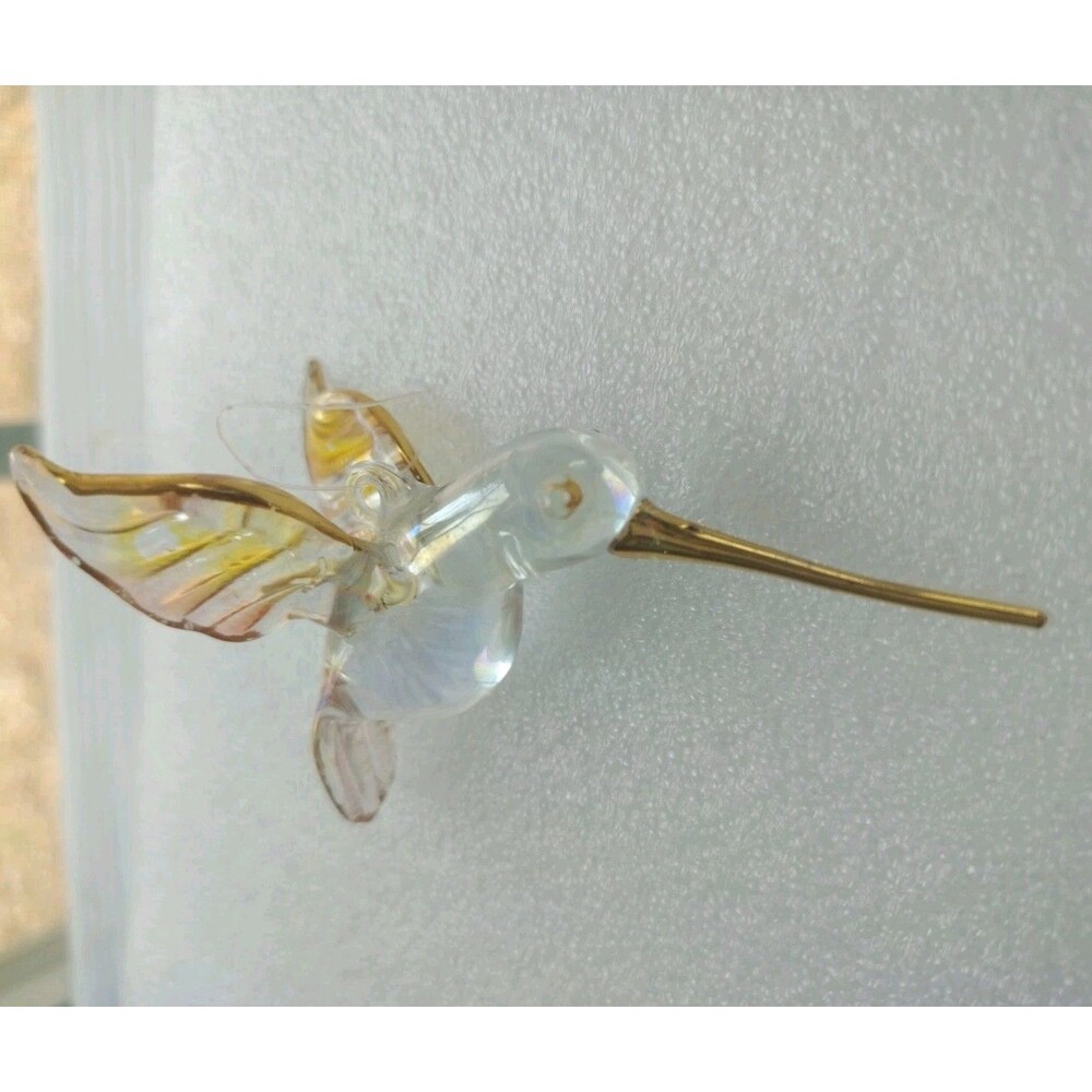 VTG Glass Hanging Hummingbird In Flight Gold Beak, Wings & Tail 3"